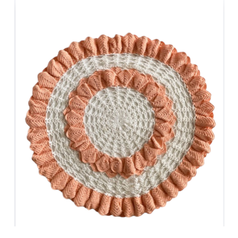 Vintage Handmade Peach & White Crochet Doily